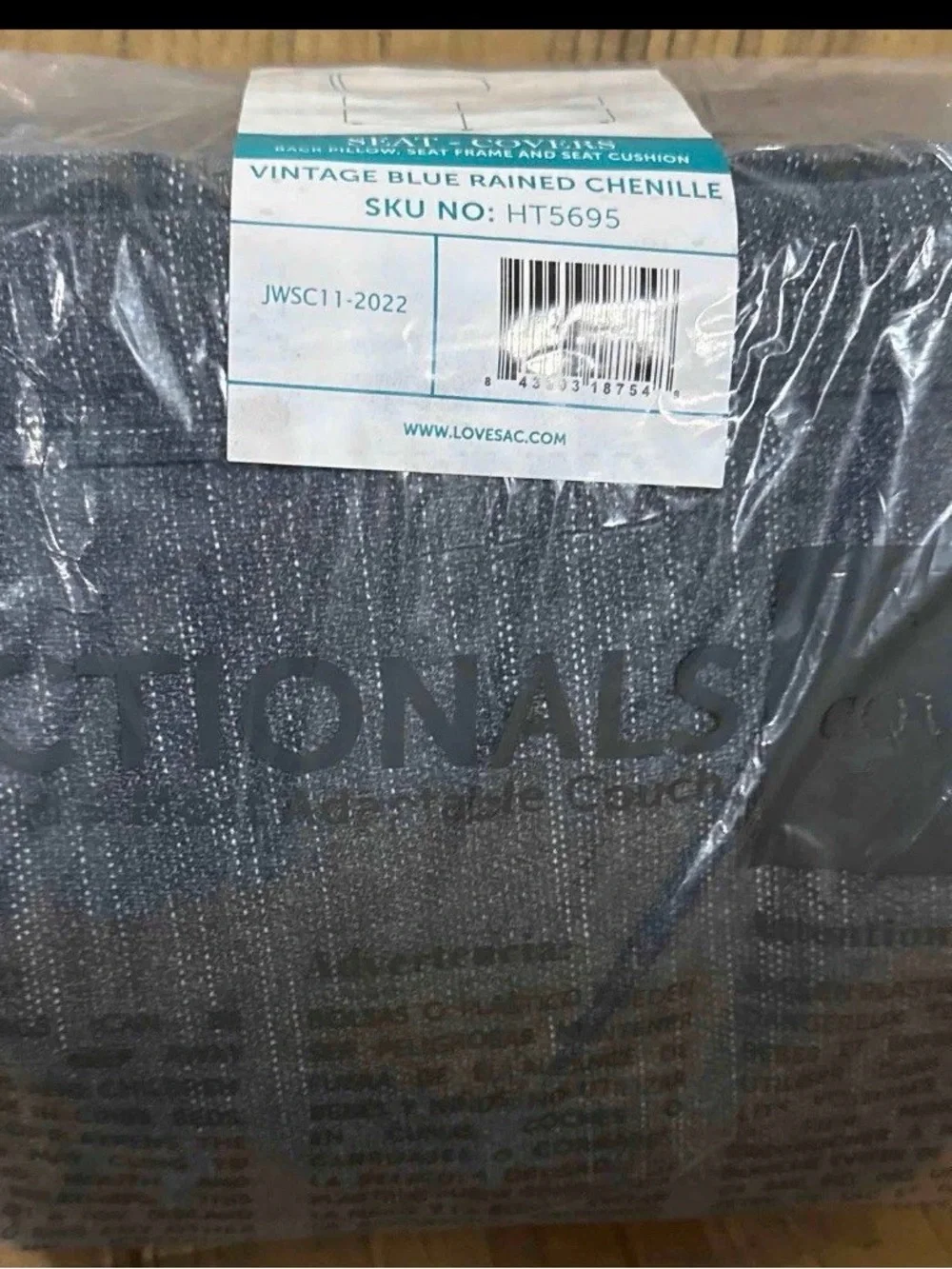 New Lovesac Vintage Blue Rained Chenille Seat Cover HT5695